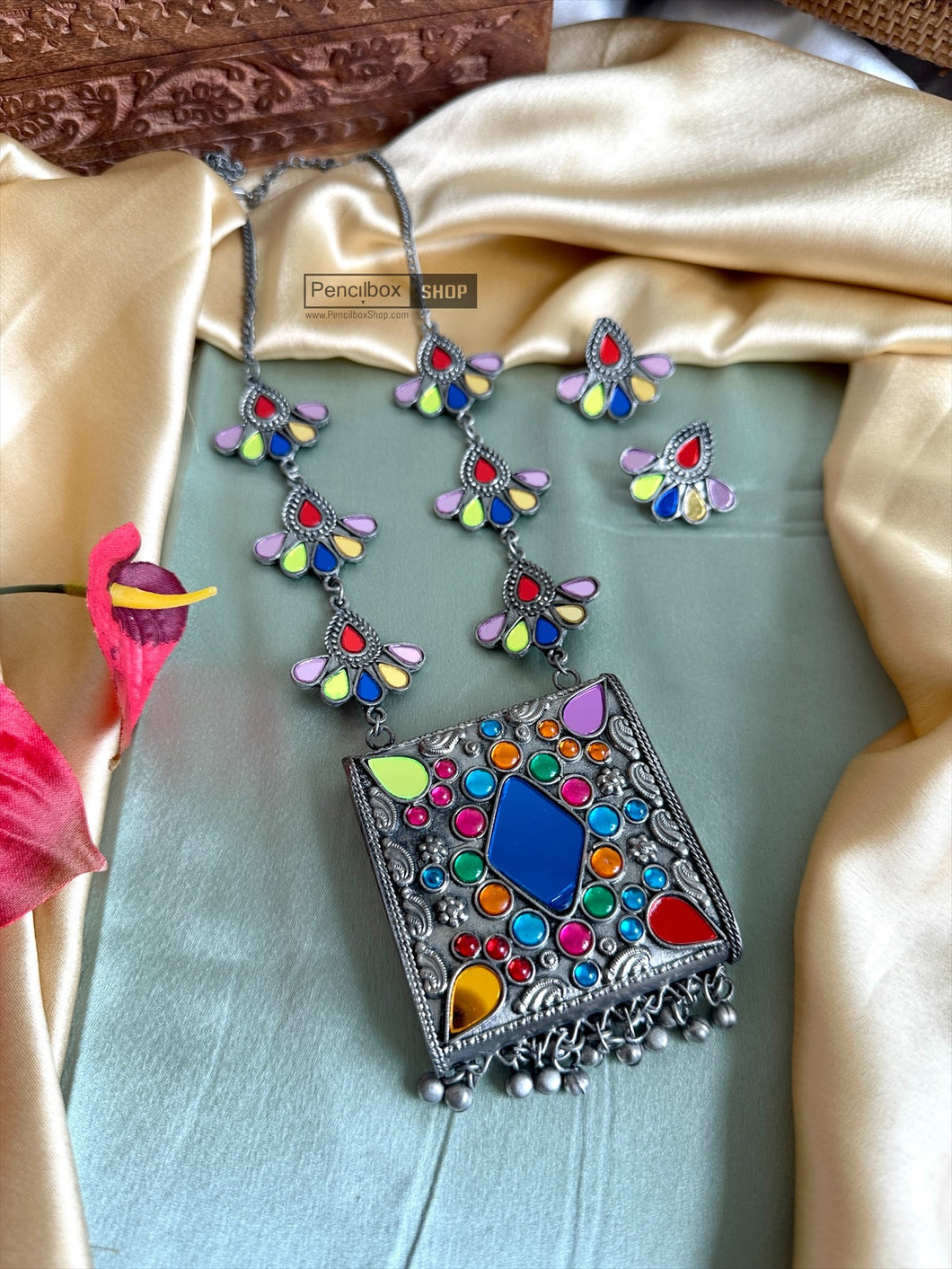 Multicolor Ghungroo Box Oxidised Afghani Ghungroo Necklace set