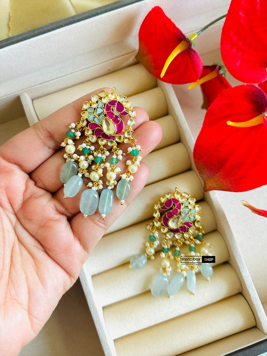 Pachi Kundan Brass Peacock Statement Designer Earrings