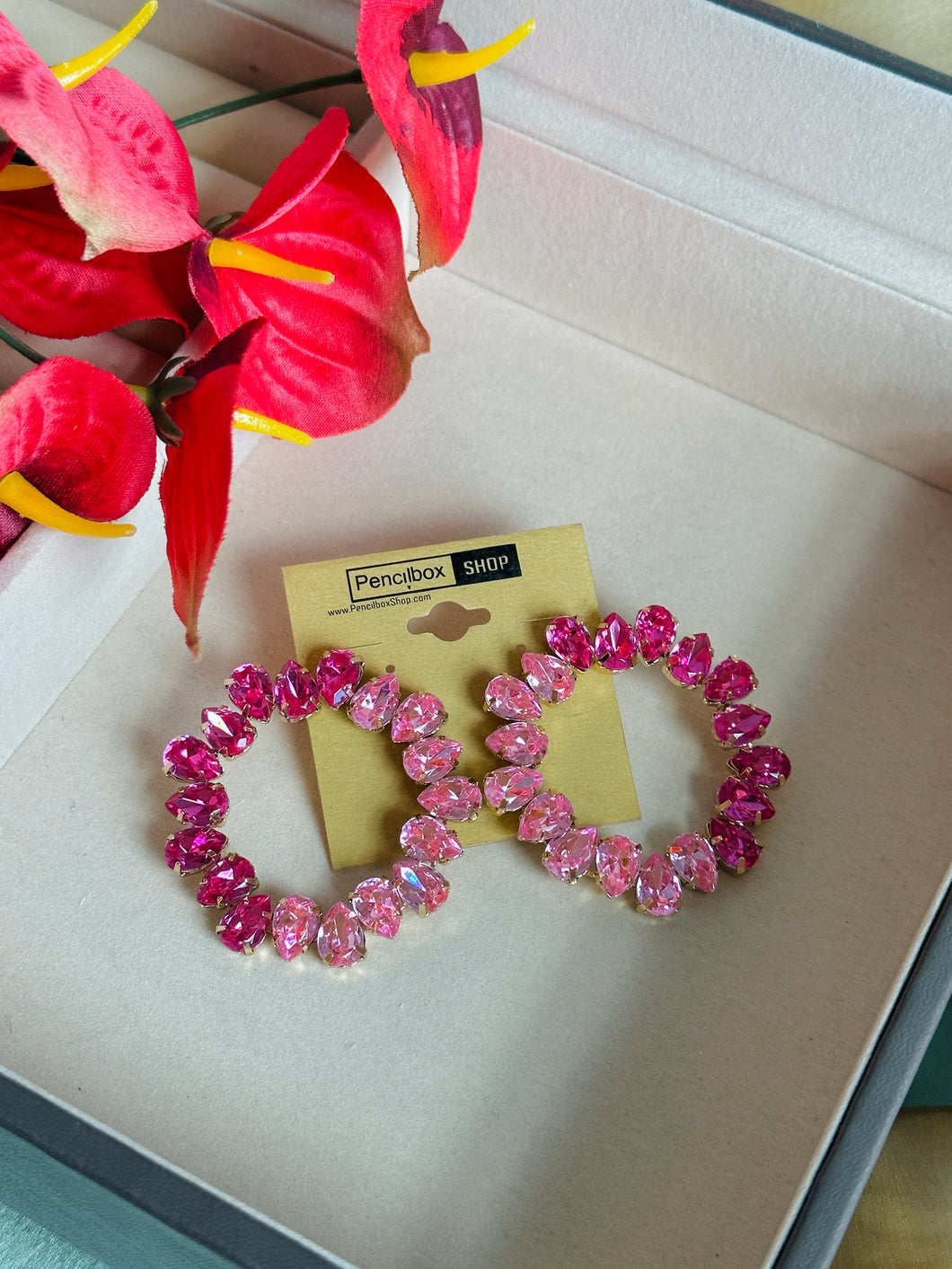 Round Pink Shade Rhinestone Earrings IDW
