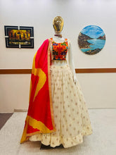 Load image into Gallery viewer, Chanderi silk 3 pc Navratni lehenga set women clothing
