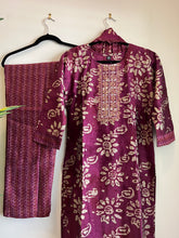 Load image into Gallery viewer, 3 pc Maroon Purple Gold Floral Suit  women clothing

