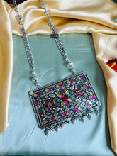 Load image into Gallery viewer, Multicolor Stone Big rectangle Pendant Oxidised Afghani Necklace

