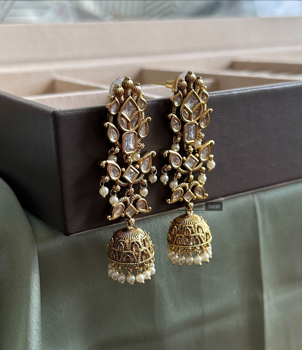 Golden Kundan Pearl Long Ethnic  earrings