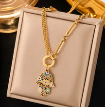 Load image into Gallery viewer, Evil Eye 18k gold plated Stainless steel Rhinestone Necklace set IDW
