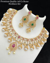 Load image into Gallery viewer, Multicolor Cz Pearl Drops Statement Necklace set
