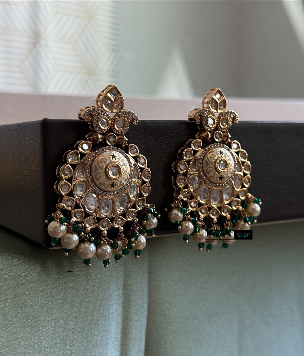 Tayani statement Meenakari small Chandbali 22k Gold plated Earrings