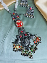 Load image into Gallery viewer, Peacock Multicolor Ghungroo Oxidised Afghani Ghungroo Necklace set
