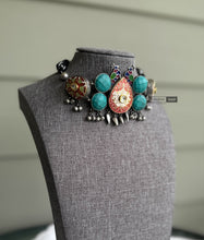 Load image into Gallery viewer, German silver Peacock Choker Statement necklace
