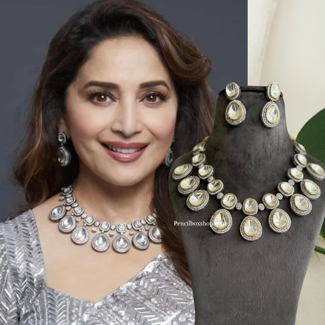 White cz uncut Stone Statement Designer Necklace set