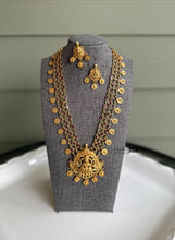 Load image into Gallery viewer, Long Haram Ruby Green mala Lakshmi Ji Long Necklace set Temple Jewelry
