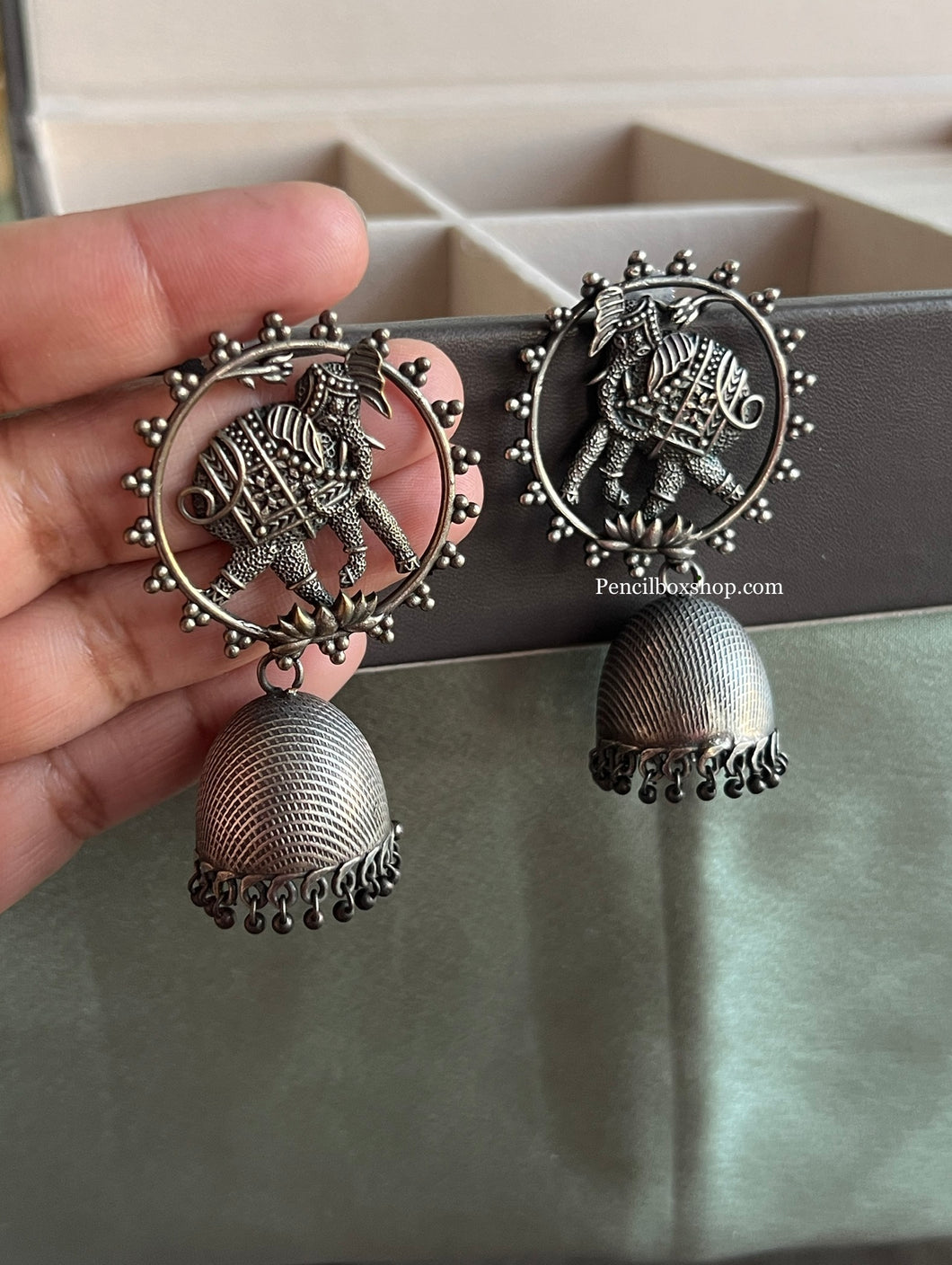 Elephant Silver Beads Jhumka German Silver Earrings