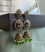 Load image into Gallery viewer, Kundan Peacock Polki Meenakari Pearl Jhumka Earrings
