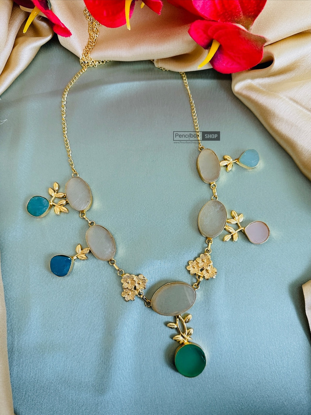 Contemporary Designer Natural Stone Necklace set