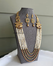 Load image into Gallery viewer, Multicolor Pearl Rajwadi kemp stone Haram Designer Necklace set templejewelry
