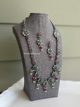 Load image into Gallery viewer, German Silver Glass Stone Long Flower Necklace set
