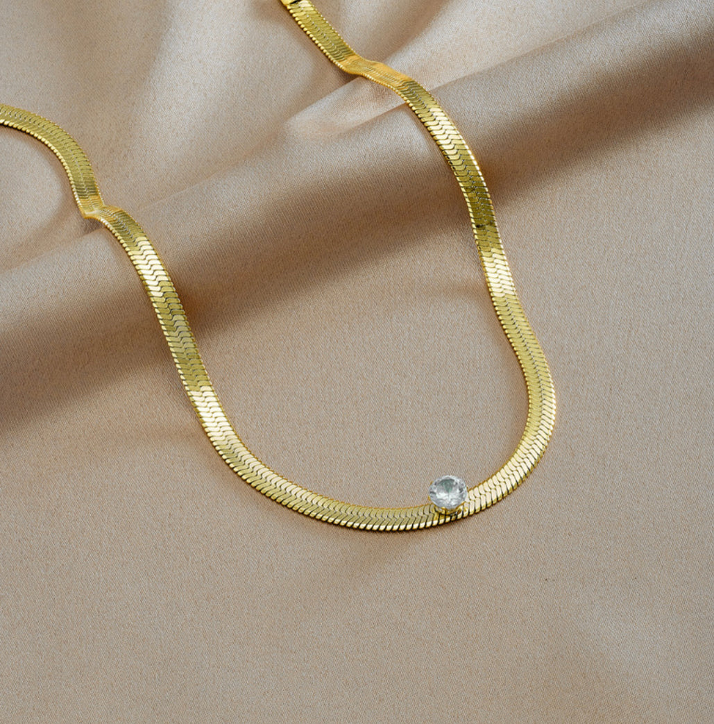 18k gold plated titanium steel Stainless steel Rhinestone choker  Necklace set IDW