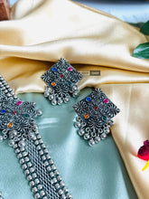 Load image into Gallery viewer, Multicolor Statement Triangle  Stone Big Pendant Oxidised Afghani Necklace set
