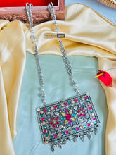 Load image into Gallery viewer, Multicolor Stone Big rectangle Pendant Oxidised Afghani Necklace
