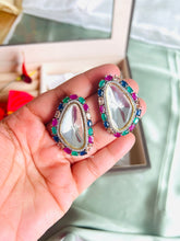Load image into Gallery viewer, Designer uncut kundan silver Foiled Stud earrings

