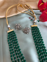 Load image into Gallery viewer, American Diamond peacock Green mala long Victorian Kundan Necklace set
