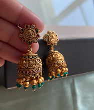Load image into Gallery viewer, Ganesha Kemp Multicolor Stone jhumka earrings
