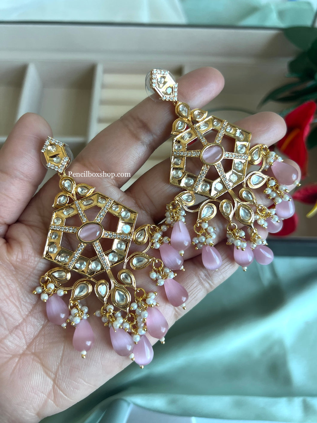 Tayani Amrapali white pearl Dual Tone 18k Gold plated Earrings