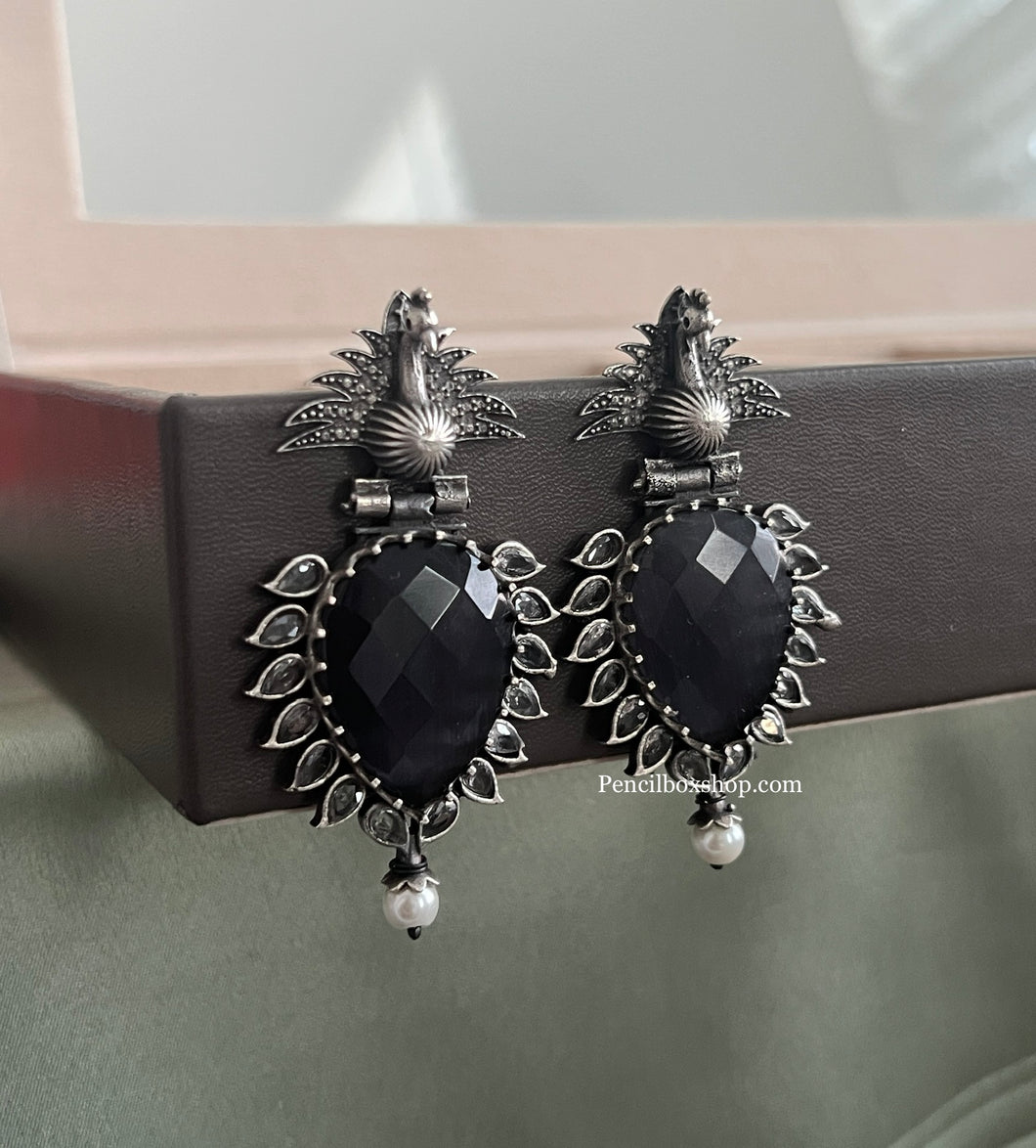 German Silver Peacock Grey Earrings