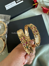 Load image into Gallery viewer, Set of 2 Bangles Flower Kemp stone Kundan Stone gold finish
