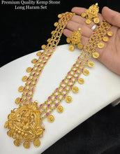 Load image into Gallery viewer, Long Haram Ruby Green mala Lakshmi Ji Long Necklace set Temple Jewelry
