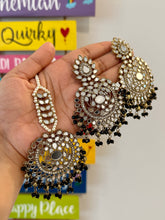 Load image into Gallery viewer, Pearl beads Chandbali  Mirror Jhumka Set with Maangtikka Set
