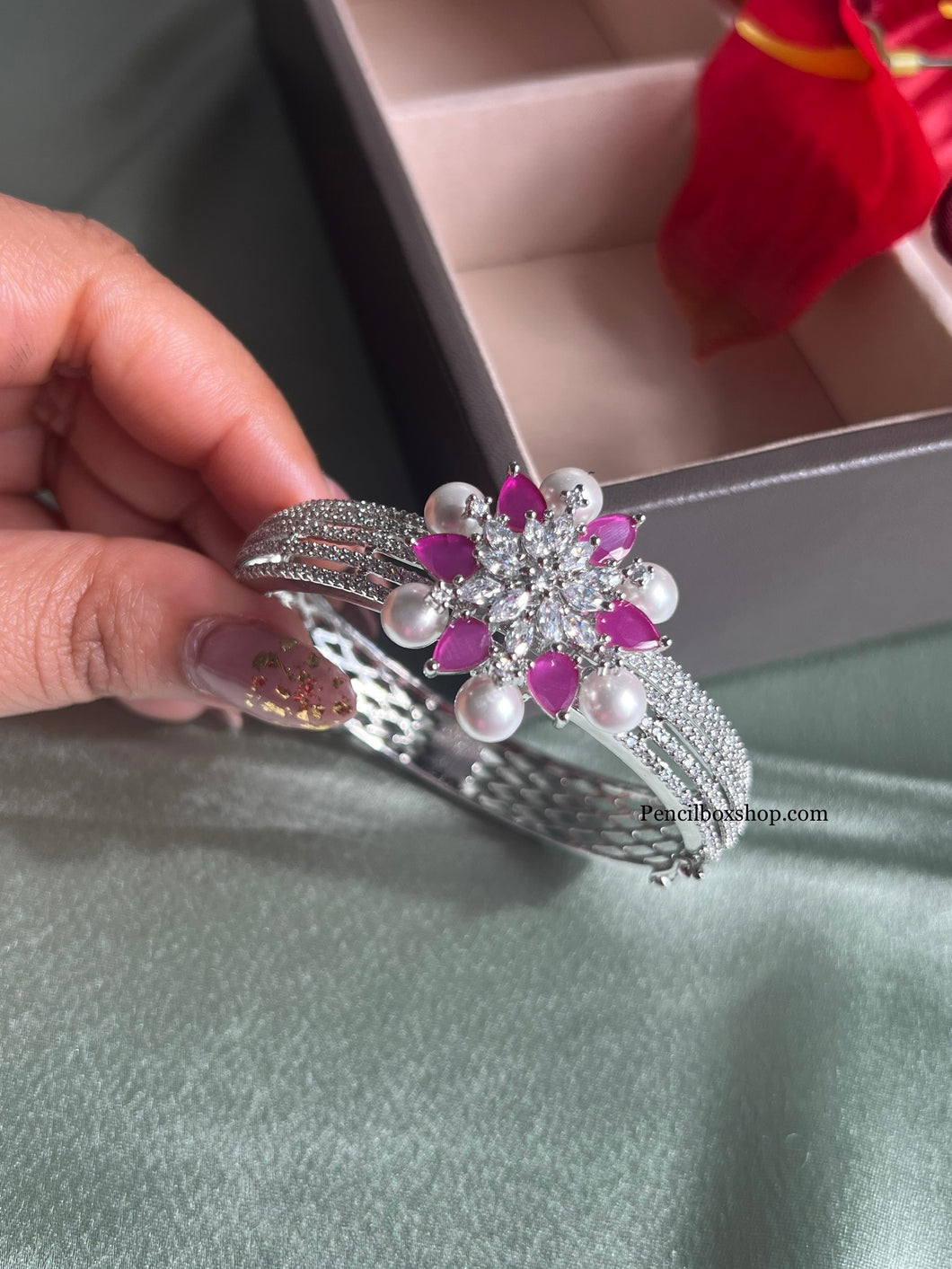 American Diamond Openable Pearl Flower  Bracelets kada