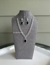 Load image into Gallery viewer, Silver Simple dainty Single Line American Diamond Necklace set
