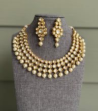 Load image into Gallery viewer, Three Layered Kundan Necklace set back side meenakari
