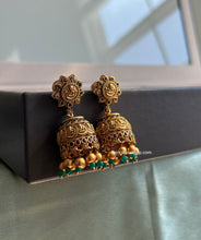 Load image into Gallery viewer, Ganesha Kemp Multicolor Stone jhumka earrings
