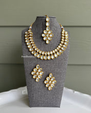 Load image into Gallery viewer, Kundan Layered Necklace set back side meenakari with Maangtikka
