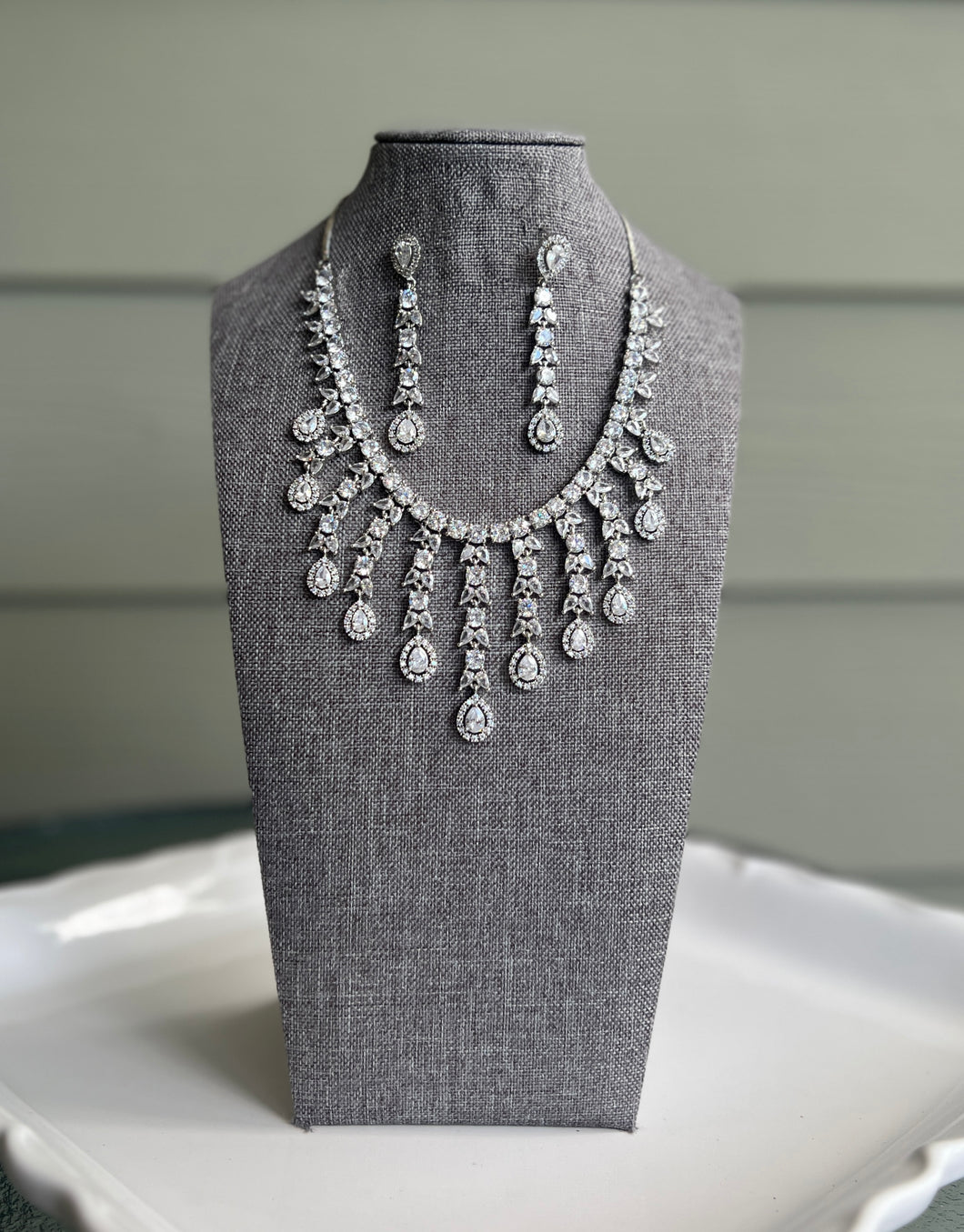 American Diamond Drop cz dangling Necklace set