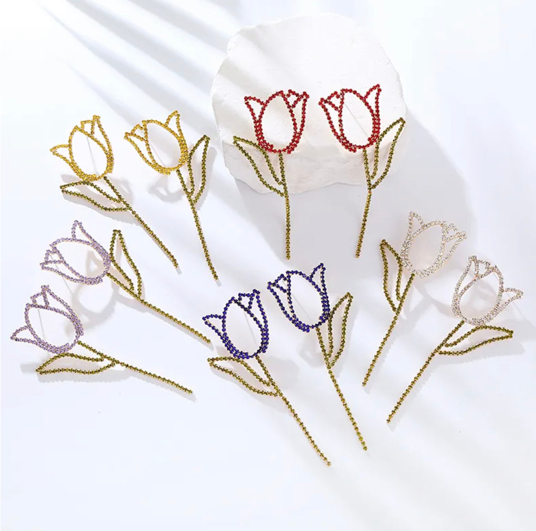 Rose long Rhinestone Stone Earrings IDW