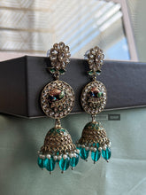 Load image into Gallery viewer, Kundan Peacock Polki Meenakari Pearl Jhumka Earrings
