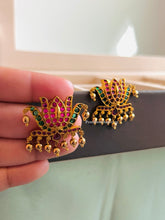 Load image into Gallery viewer, Real Kemp Stone Multicolor Lotus earrings
