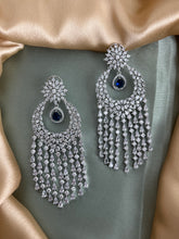 Load image into Gallery viewer, Cocktail American Diamond Silver Designer Royal Blue Earrings
