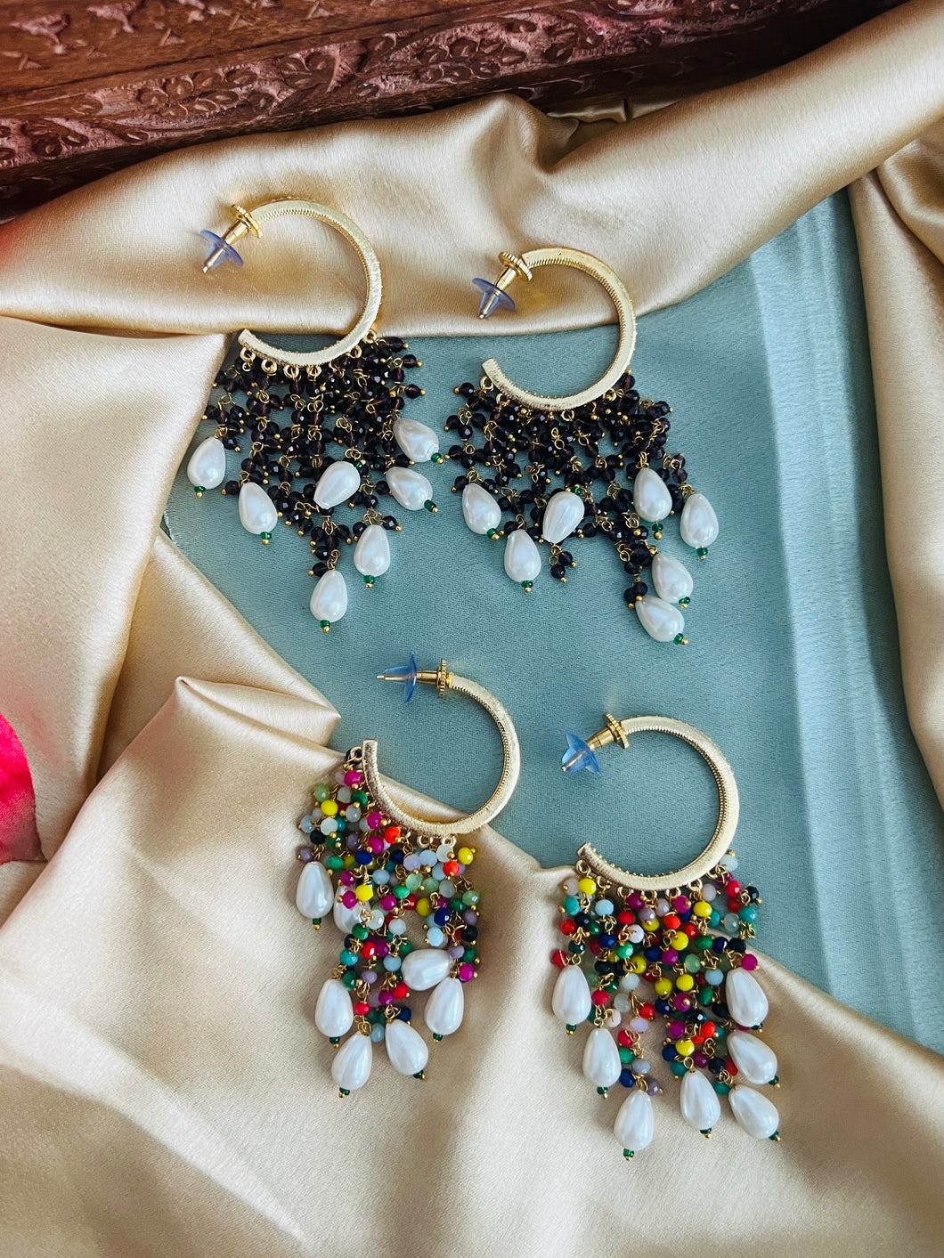 Beads Pearl Hoop long Ethnic Earrings