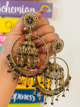 Load image into Gallery viewer, Polki Big Chandbali Golden Jhumka Earrings
