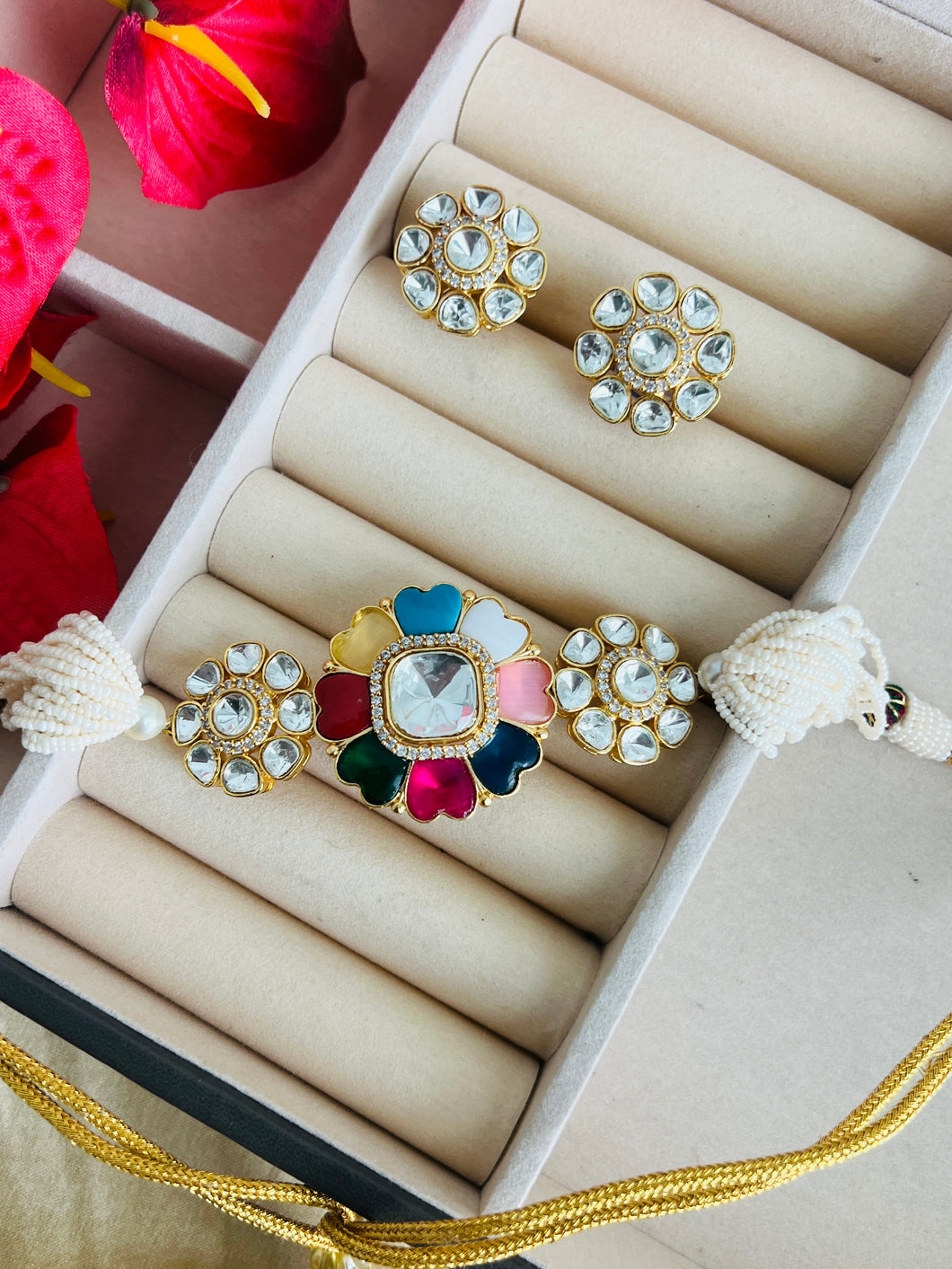 22 carat Gold plated moissanite Choker Necklace set