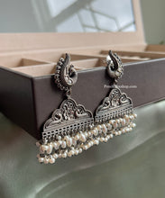 Load image into Gallery viewer, Silver peacock Pearl hanging German Silver Earrings

