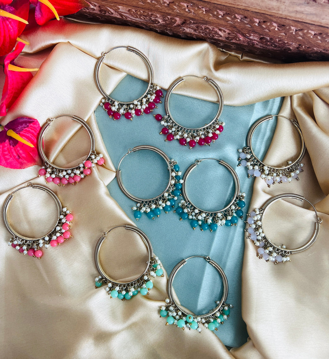 Beads Pearl Hoop Ethnic Earrings