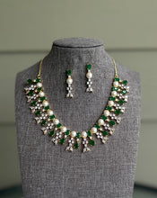 Load image into Gallery viewer, Green American Diamond Pearl cz Necklace set

