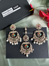 Load image into Gallery viewer, 22k gold plated Tayani Statement Chandbali Earrings with Maangtikka
