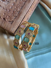 Load image into Gallery viewer, Set of 2 Bangles Multicolor Broad stone matte gold finish
