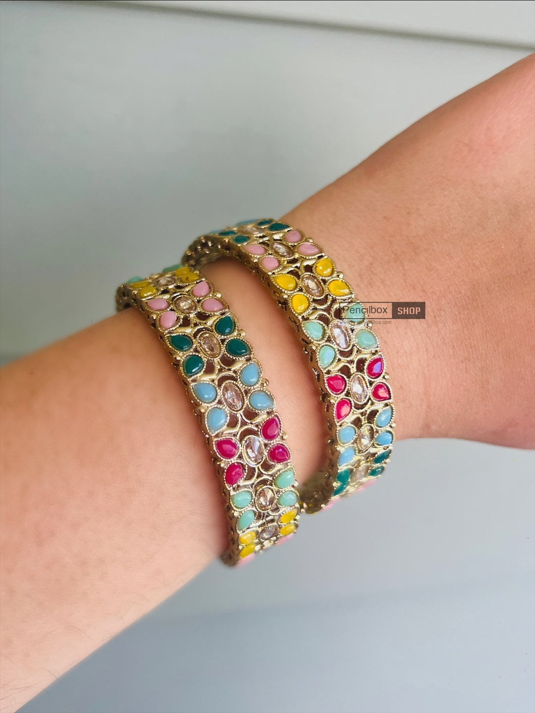 Multicolor Pearl Polki Bronze Pair of bangles Statement Piece