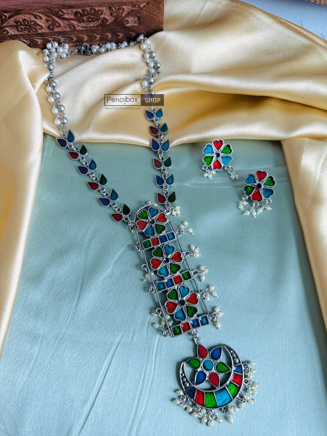 Multicolor Ghungroo Long Pearl Oxidised Afghani Ghungroo Necklace set